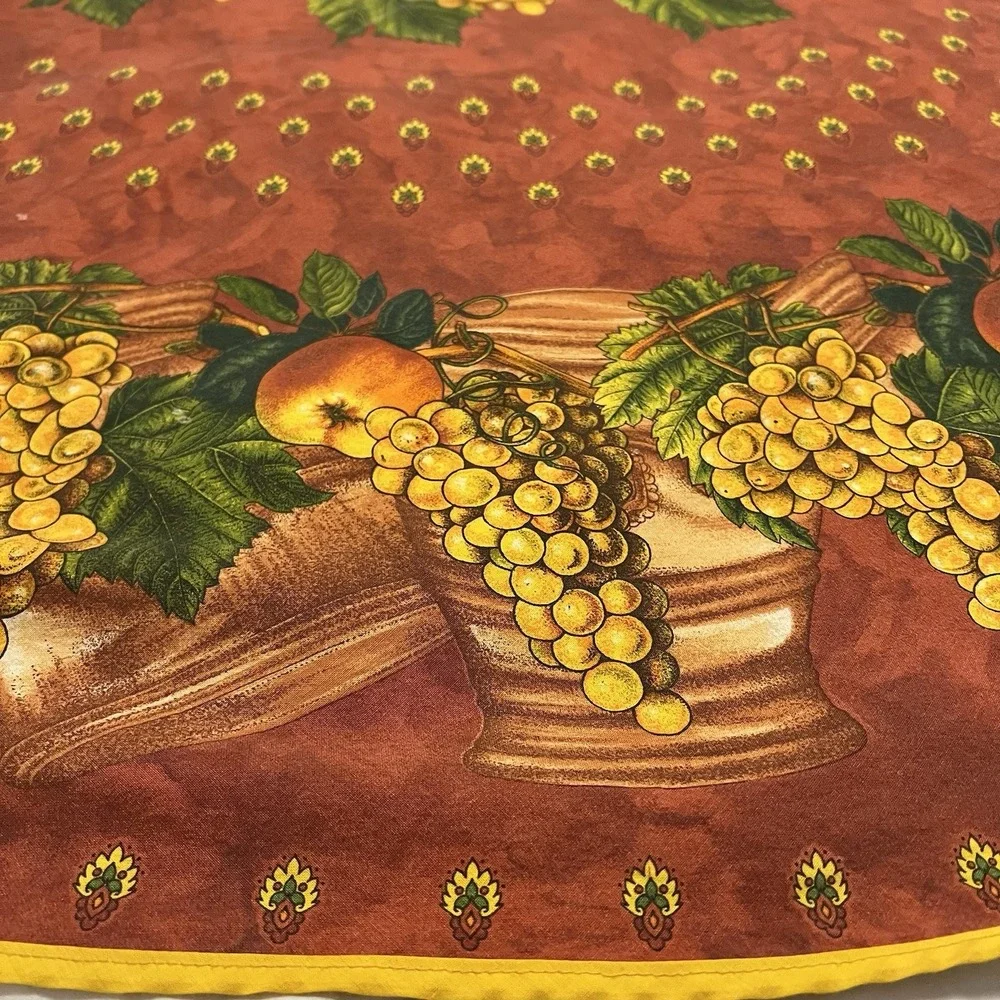 Vent Du Sud French Country Vtg Rustic Orchards Peach Grape Tablecloth 65
